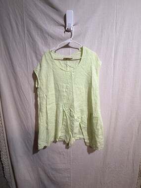 LA BLEND 100% Linen Hand Made in Indonesia Green Sleeveless Tunic Top Size L